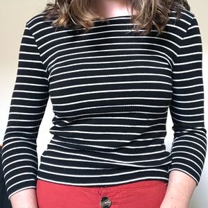 AEO Black and white striped boat neck t-shirt